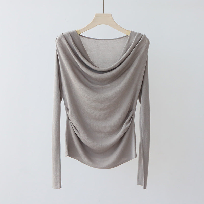 Tencel Blended Silk Long Sleeve Swing Collar Design High-grade Blouse